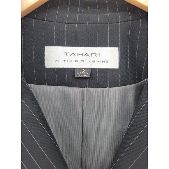 Tahari Pinstripe Double Breasted Black Blazer Jacket 10 Charcoal - Picture 11 of 13